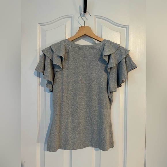 English Factory | Ruffled Shoulder Mixed Media Gray Tee Size Small - Picture 5 of 6